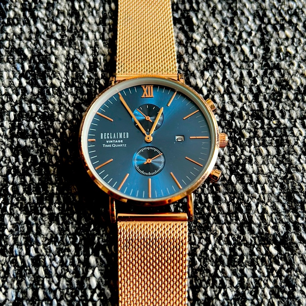 ASOS reclaimed vintage rose gold and blue watch